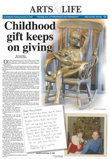  Cam Fuller’s article on Caroline Markham, Saskatoon StarPhoenix, 2009