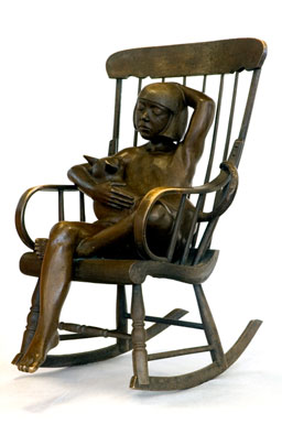 “Girl with Cat” Bronze Sculpture, artist Arthur Price